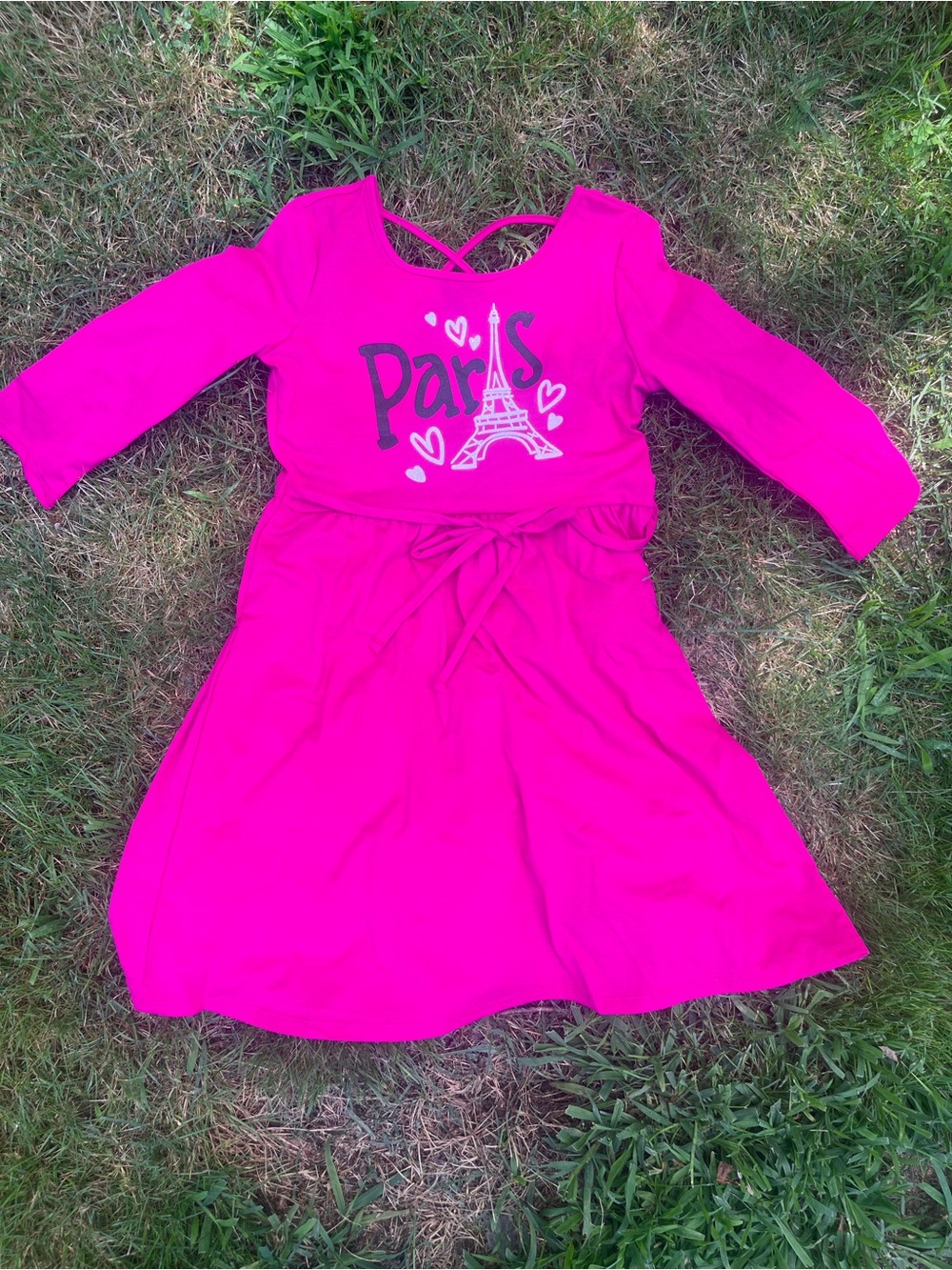 Justice Girls Hot Pink 'Paris' Long Sleeve Tie-Waist Dress
